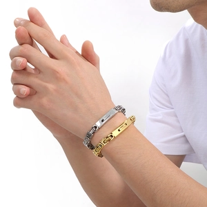 Herren Armband aus Edelstahl in Silber und Gold mit robustem Byzantiner Gliederketten Design