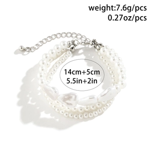 Baroque multilayer pearl bracelet with adjustable chain length and silver metal clasp
