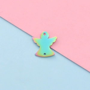 Regenboog roestvrijstalen engelenvleugel hanger met dubbele verbindingsringen detail