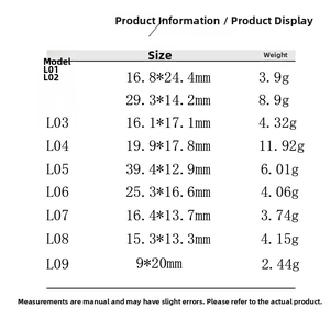 Size and weight specifications chart for vintage 24k gold plated stainless steel pendants