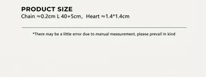 Detailed size chart for the heart pendant necklace with measurements in centimeters