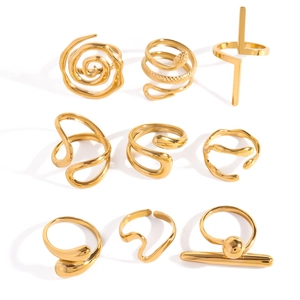 9-piece 18k gold plated stainless steel ring set with unique geometric and snake designs