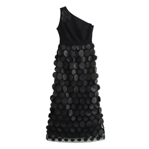 Abito Lungo In Mesh Monospalla Con Decorazione Floreale Tridimensionale Sexy Nero Elegante Abito Da Sera Per Donna
