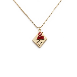 Collier losange plaqué or avec cœur rouge et gravure 'I do' pour la Saint-Valentin