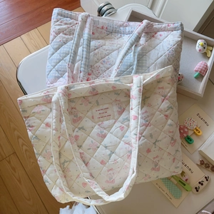 Gesteppte Baumwolle Floral Tote Bag Große Kapazität Handtasche Für Frauen Süße Französische Pastoralen Stil Reise Wickeltasche