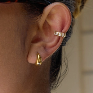 Minimalist gold plated stainless steel ear cuff set with baguette cut cubic zirconia