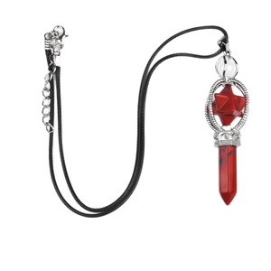 Red Merkaba star and hexagonal pillar crystal pendant with adjustable black cord necklace