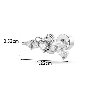 Geometric cubic zirconia surgical steel stud earring measuring 1.22cm by 0.53cm size