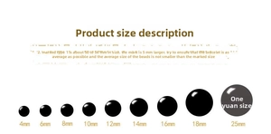 Size comparison chart for natural eagle eye stone beads ranging from 4mm to 25mm diameter