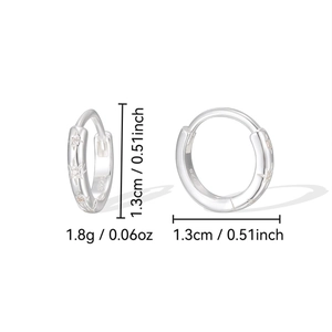 Minimalist S925 sterling silver star hoop earrings with engraved pattern, 1.3cm diameter