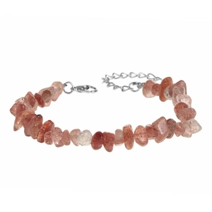 Detailed macro view of reddish-brown natural stone chips bracelet with silver lobster clasp