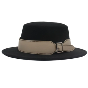 Cappello Boater In Feltro Di Lana Tesa Larga Stile Francese Retrò Con Fibbia In Cintura Di Pelle Unisex