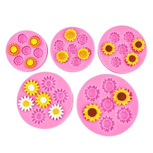 5-delige siliconen mallen set met madeliefjes en zonnebloemen voor DIY taartdecoratie