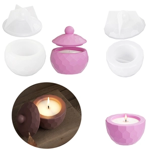 Geometric Faceted Silicone Jar Mold With Lid For DIY Candle Making Resin Casting Storage Container Crafting Tool