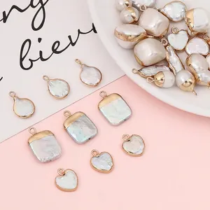 Baroque irregular pearl pendants with gold-plated edges for DIY jewelry making