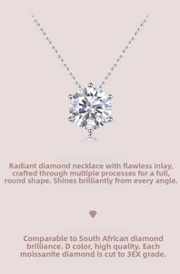 Detailed view of D color 3EX moissanite stone in classic six-prong silver setting