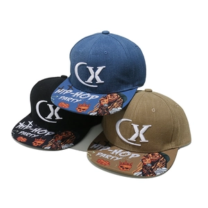 Flat brim snapback hats with CX embroidery and graffiti hip-hop party print designs