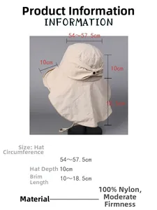 Size chart for forest style nylon sun hat with 10cm depth and 18.5cm brim measurements