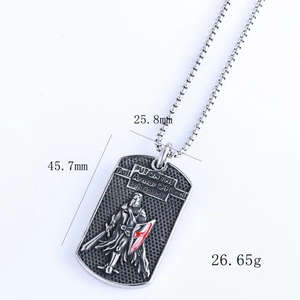 Retro knight dog tag necklace in stainless steel with cross relief and bead chain