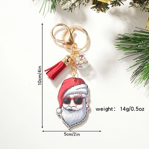 Christmas Santa keychain with sunglasses, red tassel, and star ball decoration