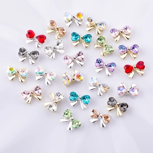 Chic 3D bowknot nail charms with colorful crystals and alloy base for DIY nail art designs