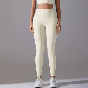 High waist seamless yoga leggings in creamy beige for fitness and running gym wear