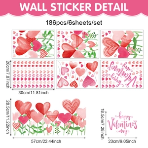 Valentine's Day PVC window stickers set with 186 heart and flower patterns for home decor