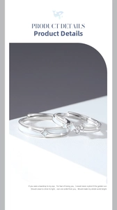 Detail view of S925 sterling silver couple rings with star pattern and zircon inlay