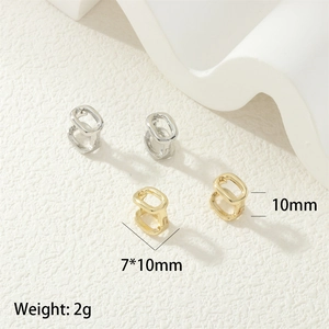 Macro shot of horseshoe-shaped earrings in gold and silver finish with size markings