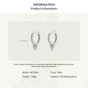Polished S925 sterling silver geometric hoop earrings with three small sparkling diamonds