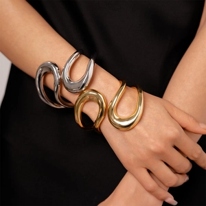 Irregular Geometric Intersecting Alloy Cuff Bracelet Minimalist Sculptural Abstract Open Bangle For Women Jewelry