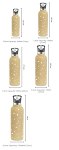 Size chart for 12oz to 32oz gold rhinestone stainless steel insulated water bottles