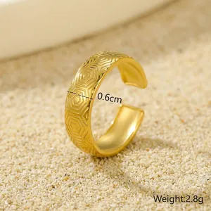 Detail of 18K gold plated hexagon honeycomb ring with 0.6cm width and 2.8g weight