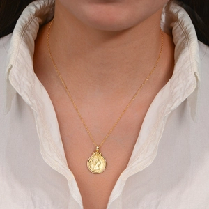 Vintage 925 sterling silver coin necklace with portrait relief on gold plated chain