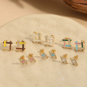 Lightning Geometric Stud Earrings Copper Colorful Enamel Zircon Unique Jewelry Women Dainty Minimalist Accessories Gift
