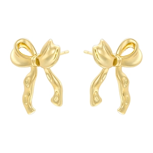 Elegant gold bow earrings with a vintage metallic texture and fluid ribbon design