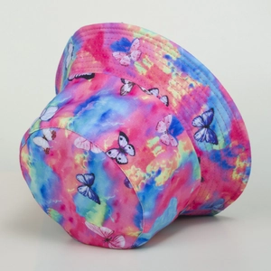 Chapeau bob tie-dye coloré avec imprimé papillon pour femme, protection solaire élégante
