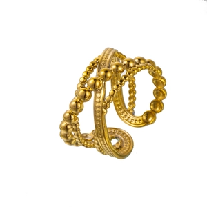Elegant gold minimalist open ring with geometric beaded texture in stainless steel