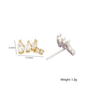 Irregular S925 silver stud earrings with gold plating and white zircon cluster stones