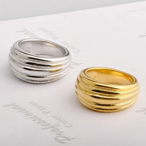 18K gold plated titanium steel wavy rings in gold and silver set for fashion