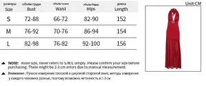 Detailed size chart with measurements for S, M, L of this elegant solid color long dress