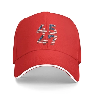 Red Make America Great Again baseball cap with star pattern 45-47 embroidery front view