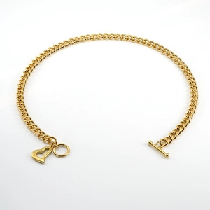 18K gold plated stainless steel Cuban chain necklace with heart pendant and toggle clasp