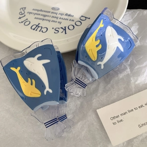 Pince à cheveux baleine en acétate bleu avec motifs jaune et blanc pour l'été