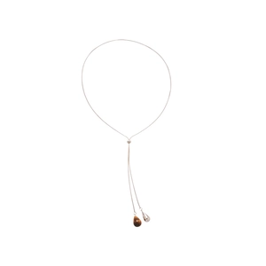 Adjustable Y-shaped necklace with spotted tiger eye stone and silver teardrop pendants