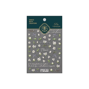 5D embossed nail art stickers with white flowers, green leaves and blue ribbon motifs