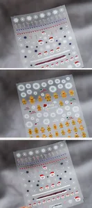 Macro view of 5D embossed Christmas nail stickers featuring gingerbread man and snowflakes