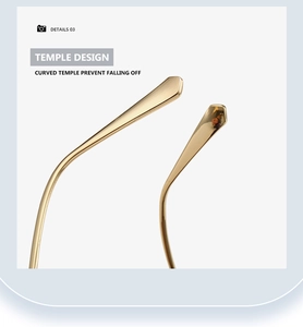 Detailed view of the ergonomic curved golden temples designed to prevent falling off