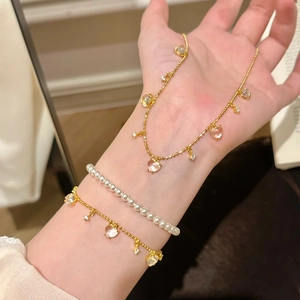 Elegant Heart Necklace And Bracelet Copper Gold Plated Faux Jade Pendant Adjustable Delicate Chain Fashion Jewelry For Women
