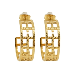 Boucles d'oreilles C en acier titane doré 18K avec motifs de croix géométriques